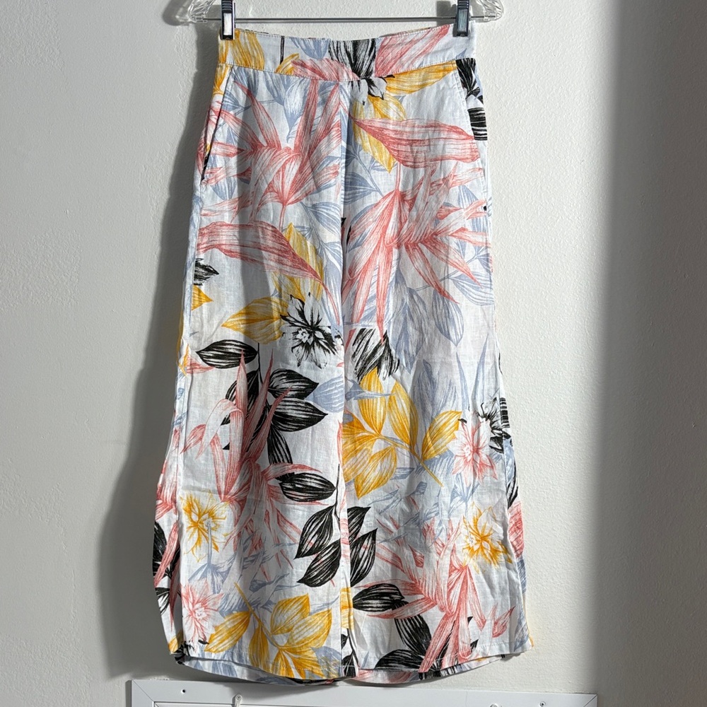 100% Linen Wide Leg Pants with a floral design